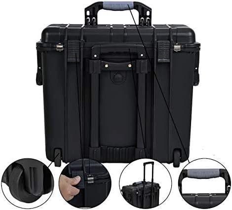 MEIJIA Rolling Waterproof Hard Protective Case, Hard Camera Case with Retractable Pull Handle and Wheels,Customizable Fit Foam Inserted, Black,19.88X12.01 X18.11 inches - Image 6