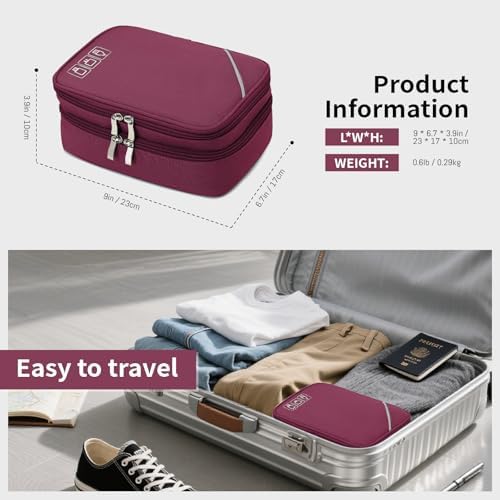 Lanola Electronic Organizer Travel Double Layer Cable Organizer Bag,Accessory Bag for Hard Drives,Cables,USB,SD Card,Memory Cards,Flash Drive,etc. - Red - Image 2