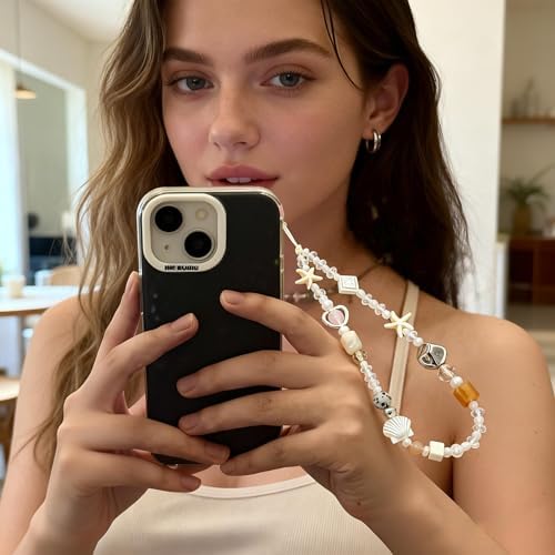 2 Pcs Phone Charm Strap Universal Hand Phone Wrist Strap Camera Lanyard Pearl Beaded Cute Chain String Accessories Universal for iPhone 16 Pro Max Samsung Women Girls Phones Bag Keychain Beach Style - Image 2
