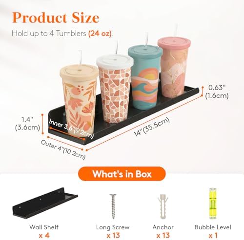 Lifewit Acrylic Floating Shelves for Bathroom 14" Black, 4 Pack - Image 2
