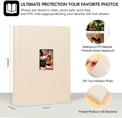 450 Pocket 4x6 Photo Album with Writing Space, Linen Cover, Beige - Image 3