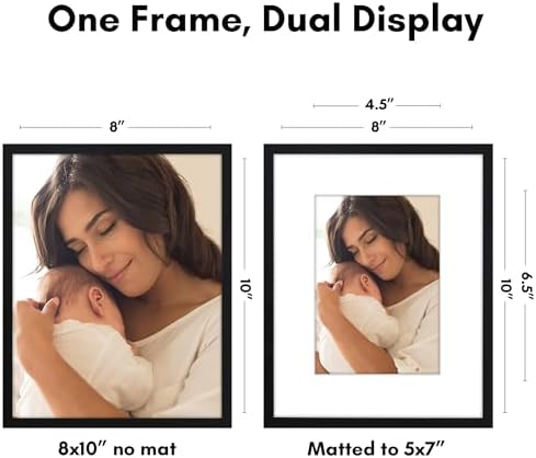 Americanflat 8x10 Picture Frame with Shatter-Resistant Glass - Use as 5x7 Frame with Mat or Display 8x10 Photo Without Mat - Streamline Collection - Picture Frames for Tabletop and Wall - Black - Image 2