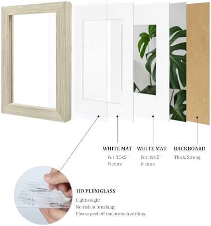 Egofine 4x6 Picture Frames Set of 4, Made of Solid Wood Covered by Plexiglass 3x4.5/3.5x5 with Mat or 4x6 without Mat, for Table Top Display and Wall Mounting Photo Frame, Distressed Wood Grain - Image 4