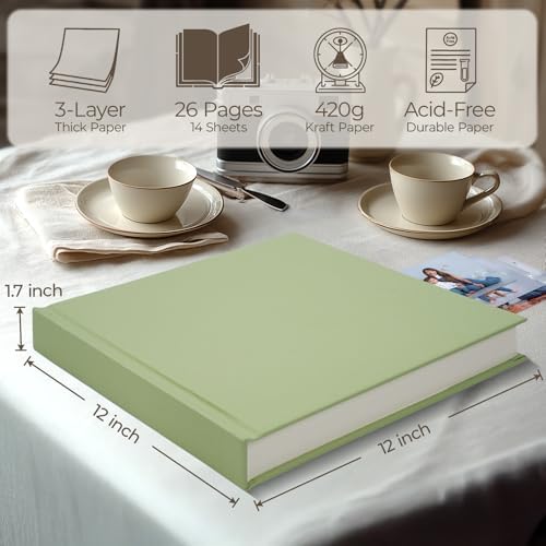 Vienrose Scrapbook Album 12x12 Inch Linen 420gsm Kraft 40 Pages Grass Green - Image 4