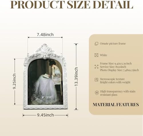 Cuspin 8x10 White Arched Picture Frame Vintage Elegant Decorative Frame - Image 5