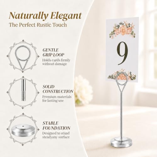 Radezon 12 Pcs Silver Table Number Holders, 6 Inch Tall Place Card Holders for Table, Sturdy Photo Picture Holders with Anti-Tip Base for Wedding Reception, Party, and Event Centerpiece - Image 3