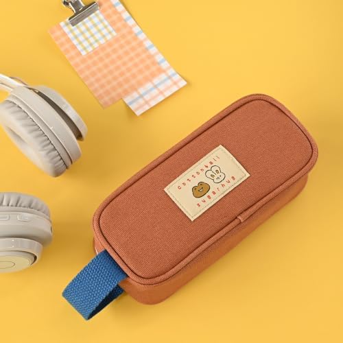 Monolike Unmatched Friends Butter Pencil Case, Orange - Structured Square Desk Organizer, Large Capacity Aesthetic Stationery Pouch & Makeup Brush Bag - Image 3