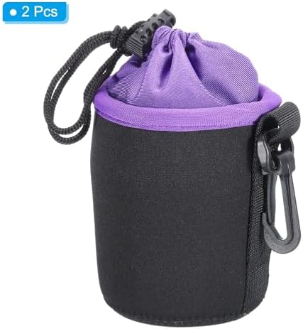 PATIKIL Camera Lens Bag, 2 Pcs 3" ID x 3.9" H Cylindrical Drawstring Lens Pouch with Thick Protective Neoprene, Lens Case for DSLR Camera Lens, Water Coffee Cups Black, Purple - Image 3