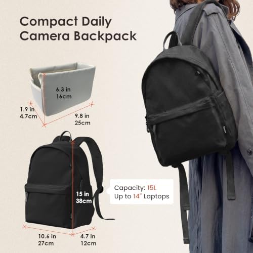 TARION Casual Camera Backpack 15L Urban Photography Bag, Once LT15, Black - Image 6