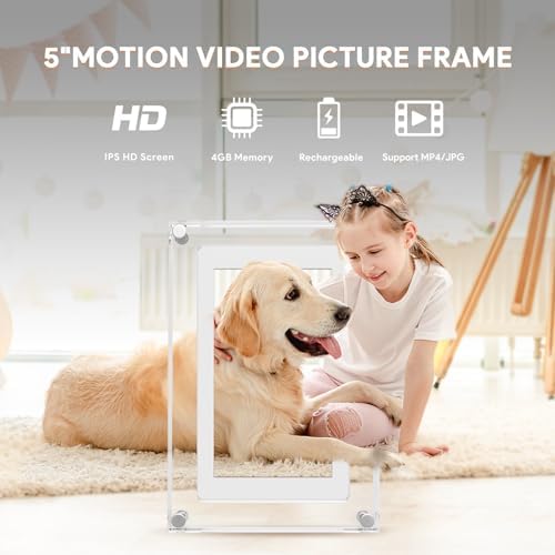 5 Inch Acrylic Video Picture Frame with 4GB Memory, Digital Motion Video Loop Player with Sound, Rechargeable Desktop Display for Home Decor,Desk Setup,Pet Memorial, No WiFi Needed - Image 2