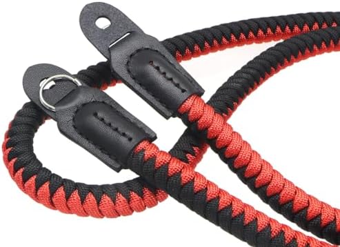 Paracord Woven Camera Neck Shoulder Strap Belt Hand Compatible with Canon Nikon Sony Olympus Pentax Fujifilm Panasonic SLR DSLR Digital Mirrorless Cameras 36inch Red Black - Image 3