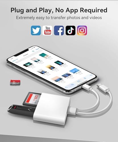 AkHolz SD Card Reader for iPhone iPad Built-in Dual Cords (Lightening, USB-C) Card Reader with SD MicroSD USB-A 3 Slots Trail Camera Memory Card Viewer Portable No App Required Plug and Play - White - Image 3