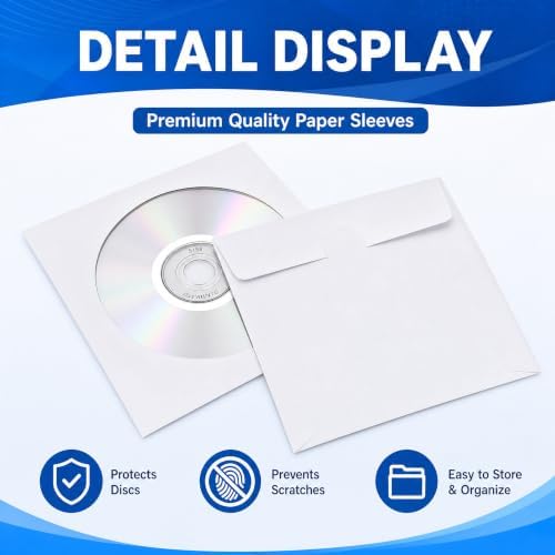 Fasmov 1000 Pack Thick White Paper CD DVD Sleeves Envelope with Clear Window and Flap, Dust Proof Protective Disc Storage for Music, Movies and Home Office - Image 3