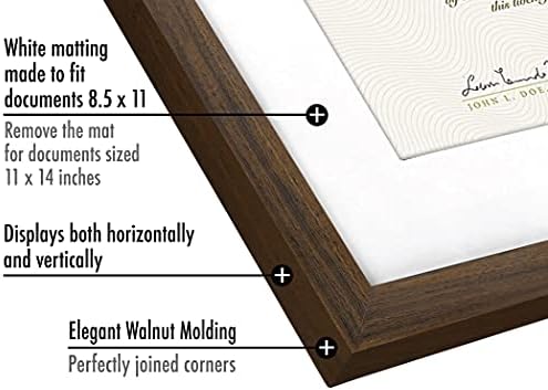 Americanflat 11x14 Diploma Frame with Shatter-Resistant Glass - Use as 8.5x11 Frame with Mat or Display 11x14 Documents Without Mat - Certificate Frames with Engineered Wood for Wall - Walnut - Image 3