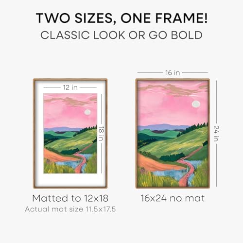 Homeforia 16x24 Mortise&Tenon Natural Oak Picture Frame, 12x18 Mat, Glass - Image 3