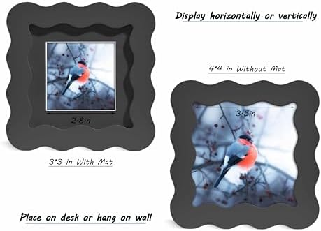 4x4 Black Picture Frame with Mat for 3x3, Curved Wavy Edge Deco Wooden Real Glass, Vertical or Horizontal Display Photo Gallery Wall & Tabletop Frame - Image 3