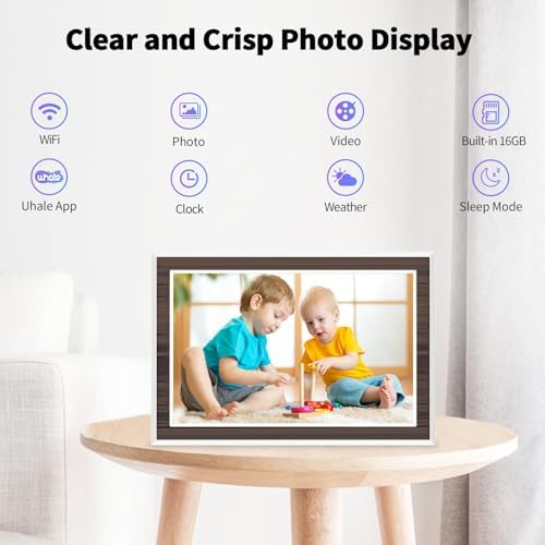 Digital Picture Frame 10.1 Inch, WiFi Digital Photo Frame with 16GB Storage, IPS HD Touchscreen, Instant Photo & Video Upload via Uhale APP, Wall-Mounted, for Mom, Housewarming Wood - Image 3