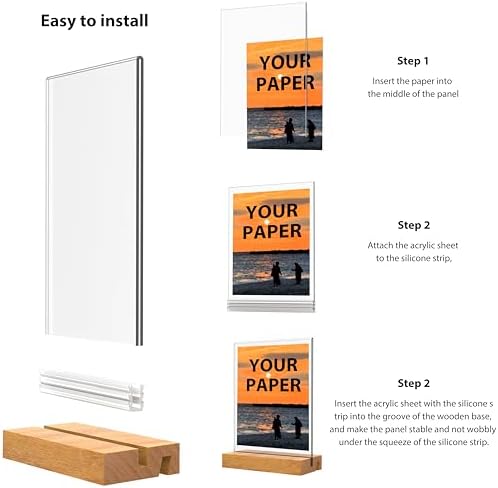 5x7 Inch Acrylic Sign Holder with Wood Base Vertical and Slant Displays(6 Pack 5*7") - Image 4