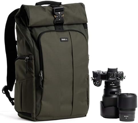 Think Tank FocusPoint 30L RollTop Camera Backpack - Greenway: Expandable Travel & Camera Backpack with Laptop Sleeve, Quick Side and Back Access, Rain Cover – Versatile Photography & Travel Bag by ThinkTankPhoto