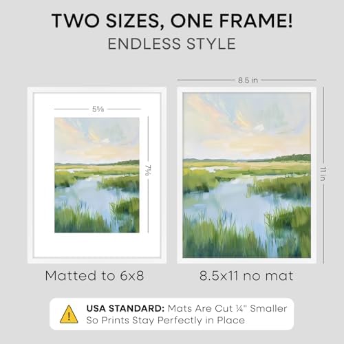 Homeforia 8.5x11 White Picture Frame, High-End Metal, 6x8 Mat, Glass - Image 2