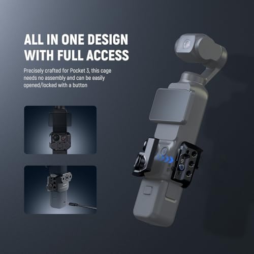 NEEWER Pocket 3 Cage, Aluminum Alloy Gimbal Camera Video Recording Rig with Built in Action Camera Accessory Adapter 1/4" Threads Compatible with DJI Osmo Pocket 3, No Assembly Needed, AC009 - Image 4