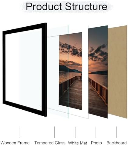 14x20 Poster Frame Set of 2, 14 x 20 Wood Picture Frames with Mat for 12x18, Wooden Photo Frame with Tempered Glass Cover for Wall Mounting Display, Black - Image 3