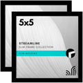Americanflat 5x5 Picture Frame with Shatter-Resistant Glass - Set of 2 - Streamline Collection - Thin Border Square Frame for Tabletop and Wall - Hanging Hardware and Easel Stand Included - Black by Americanflat