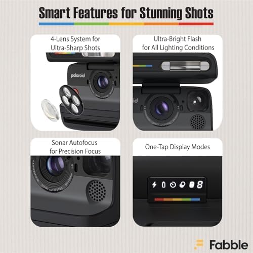 Polaroid Flip Instant Camera Black Bundle with Color i-Type Film (8 Photos), Hard Protective Case, 6ft USB Type-C Cable, and Grey Microfiber Cleaning Cloth - Image 3