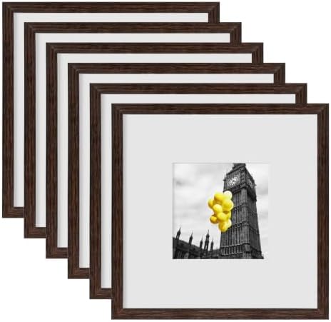 8x8 Picture Frame Set of 6, Display Pictures 4x4 with Mat or 8x8 Without Mat, Tabletop Display and Wall Hanging Photo Frame, Collage Wall Decor Gallery Wall Frame Set, Brown by BSRHOME