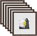 8x8 Picture Frame Set of 6, Display Pictures 4x4 with Mat or 8x8 Without Mat, Tabletop Display and Wall Hanging Photo Frame, Collage Wall Decor Gallery Wall Frame Set, Brown by BSRHOME