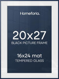 Homeforia 20x27 Blue Picture Frame, High-End Metal, 16x24 Mat, Glass by Homeforia