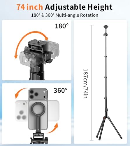 XXZU 74" Magnetic Phone Tripod with Phone Clip for Magsafe, Camera Tripod - Image 5