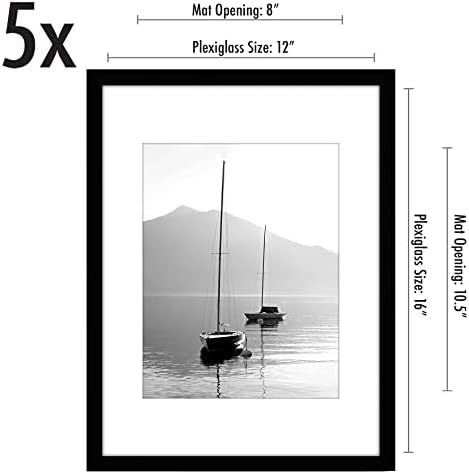 Americanflat 12x16 Picture Frame 5-Pack - Matted to 8.5x11 - Black - Image 2