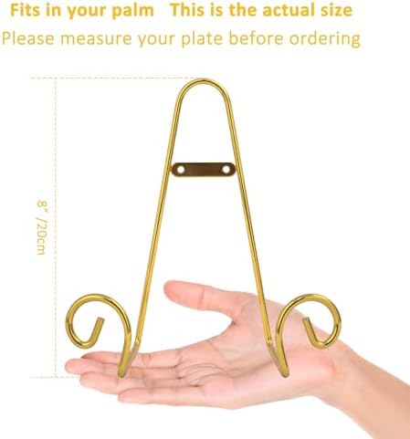YY YEARCHY Metal Plate Stand Holder, Wall Hanging Display Rack, Sturdy Iron Easel for Displaying Plates (8-14 Inch), Bowls, Platters, Art, Photos, Books (4, Gold, 8"x4.8"x4") - Image 6