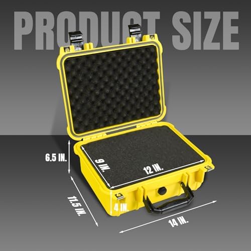 Jack Boss 14x 11.5x 6.5 Inch Hard Case, Portable Weather Waterproof Protective Camera Case with Customizable Foam, Fit Use of Drones, Camera, Equipments, Yellow - Image 2