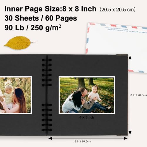 Scrapbook Album, 8 x 8 Inch Scrap book, 60 Black Blank Pages Scrapbooks albums, Hardcover Photo Album Scrapbook, Memory Book, Traveling, Birthday & Holiday Gifts. - Image 3