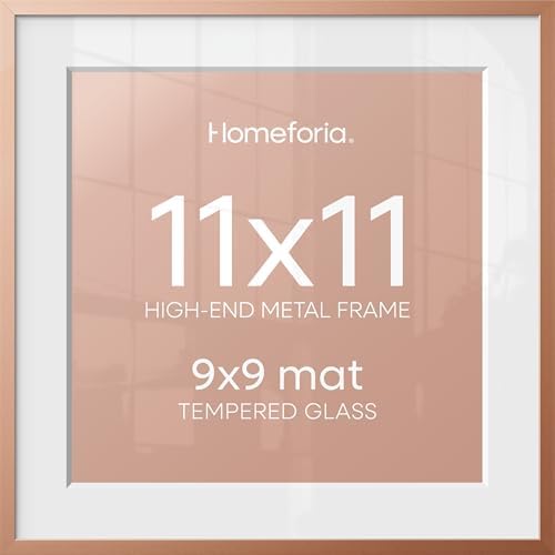 Homeforia 11x11 Rose Picture Frame, High-End Metal, 9x9 Mat, Glass by Homeforia