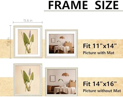 VIOLABBEY 14x16 Picture Frame Antique White and Gold, Ornate Vintage Frame - Image 2