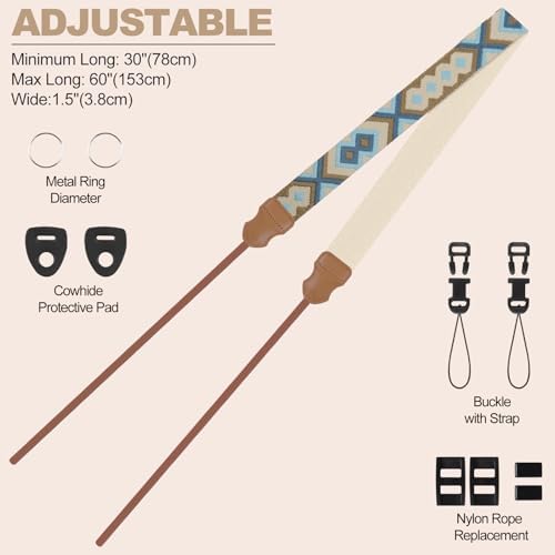 Universal Camera Strap - Camera Neck Strap, Adjustable Shoulder Straps Compatible with Canon, Fujifilm, Nikon, Olympus, Panasonic and other SLR and mirrorless cameras - Blue and Khaki Weave - Image 4