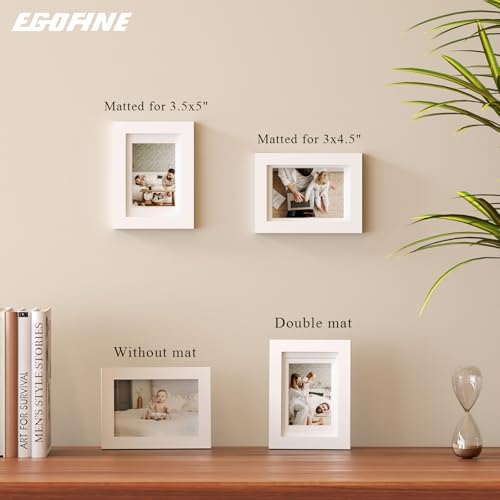 Egofine 4x6 Picture Frames Set of 4, Made of Solid Wood Covered by Plexiglass 3x4.5 and 3.5x5 with Mat or 4x6 without Mat, for Table Top Display and Wall Mounting Photo Frame White - Image 5