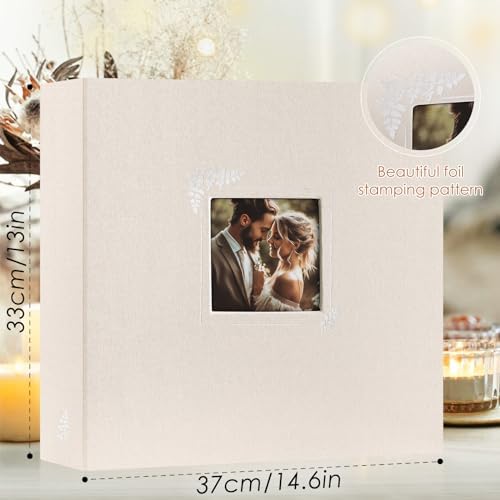 Lanpn Scrapbook Photo Album 12x12, Linen Window Design Cover Top Load 3 Ring Folder Binder Photobook Photo Book 12 x 12 inch with 30 Plastic Sleeves 60 Pages Beige - Image 2
