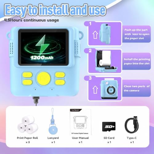 ESOXOFFORE Kids Camera Instant Print, Christmas Birthday Gifts for Kids Age 3-12, Selfie Digital Camera with 1080P Videos,Toddler Portable Travel Toy for 4 5 6 7 8 9 Year Old Boys Girls-Blue - Image 6