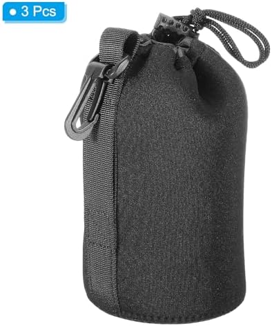 Patikil 3 Pcs 3.7" x 7.1" Drawstring Lens Pouch with Thick Protective Neoprene, DSLR Camera Lens Case for Water, Coffee Cups - Black - Image 3