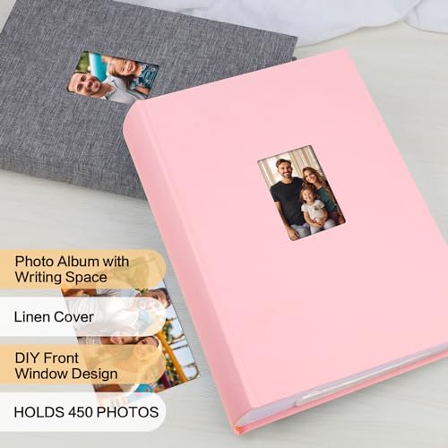 450 Pocket 4x6 Photo Album with Writing Space, Linen Cover, Pink - Image 2