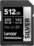 Lexar 512GB Silver SD Memory Card, 205MB/s Read, 4K, V30, U3, UHS-I by Lexar