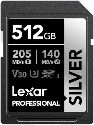 Lexar 512GB Silver SD Memory Card, 205MB/s Read, 4K, V30, U3, UHS-I by Lexar