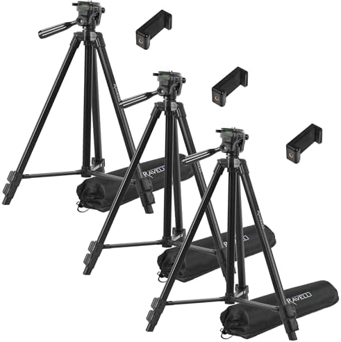 Ravelli APLT3 53" (3-Pack of Tripods) Light Weight Aluminum Tripod, with Three Carrying Bags and Three Universal Smartphone Mount Adapters by Ravelli