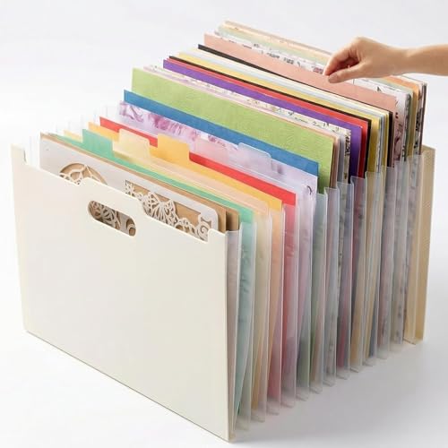 12x12 Scrapbook Paper Storage Organizer with 13 Expandable Pocket, Large Scrapbook Paper Storage for Craft Room Sticker Storage and Organization, Desktop Paper Holder (Cream) by ALTABOMBA