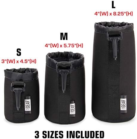 USA Gear FlexARMOR Protective Neoprene Lens Case Pouch Set 3-Pack - Small, Medium and Large Cases with Drawstring Opening, Attached Clip, Reinforced Belt Loop (Black) - Image 3