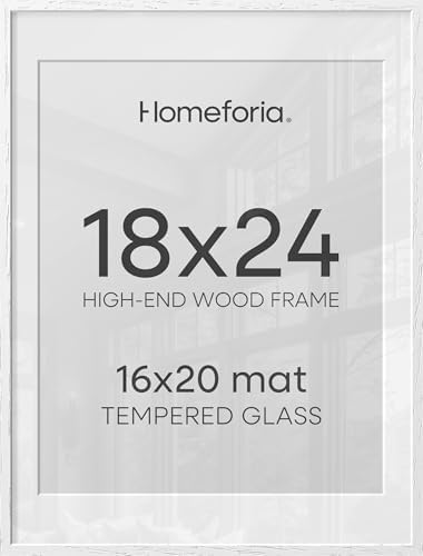Homeforia 18x24 White Oak Poster Frame, High-End Wood, 16x20 Mat, Glass by Homeforia